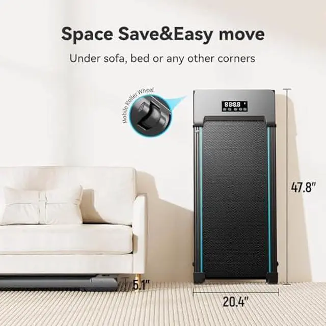 Alt view image 3 of 6 - Walking Pad with Auto Incline, Under Desk Folding Treadmill with Remote Control and LED Display for Home Office, 2.5HP Portable Walking Jogging Running Machine, 300 LB Capacity