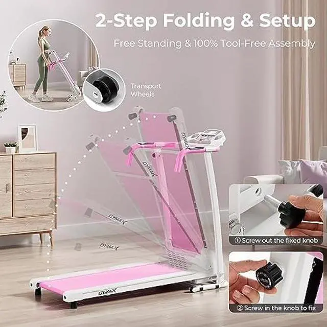 Alt view image 2 of 6 - GYMAX Foldable Treadmill, Freestanding Easy Assembly Folding Treadmill with 12 Preset Programs, LCD Monitor, Built-in Wheels & Pulse Sensor, Portable Compact Running Machine for Small Space