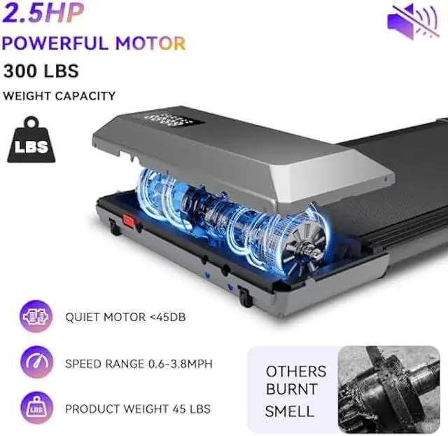 Alt view image 2 of 5 - Walking Pad, 2024 Upgraded Smart Under Desk Treadmill, Mini Treadmill for Small Spaces, Treadmills for Home 300 lbs Weight Capacity