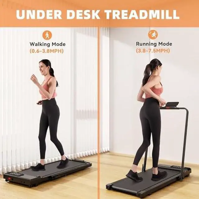Alt view image 4 of 5 - DeerRun 3 in 1 Walking Pad Treadmill, 300 Weight Capacity Foldable Treadmill, 3.0HP Low Noise Under Desk Treadmills for Home Office with Remote & APP