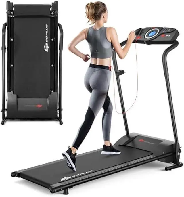 Main image of Goplus Compact Folding Treadmill for Home, Electric Walking Running Machine, Low Noise, Built-in 2 Workout Modes and 12 Programs, with Display