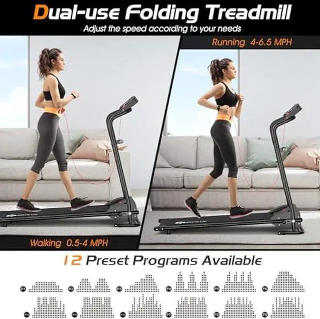 Alt view image 2 of 5 - Goplus Compact Folding Treadmill for Home, Electric Walking Running Machine, Low Noise, Built-in 2 Workout Modes and 12 Programs, with Display