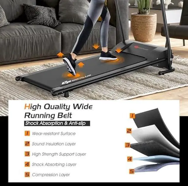 Alt view image 3 of 5 - Goplus Compact Folding Treadmill for Home, Electric Walking Running Machine, Low Noise, Built-in 2 Workout Modes and 12 Programs, with Display