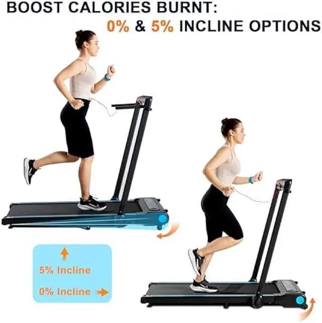 Alt view image 2 of 5 - Ksports Walking Pad & Folding Treadmill  2.5HP, Sit-Ups Mat, Bluetooth App, Portable Wheels | Incline, Desk, Dual Displays, 308 lbs & 265lbs Capacity