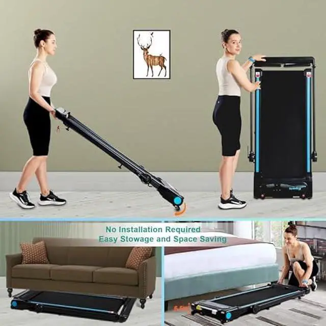 Alt view image 3 of 5 - Ksports Walking Pad & Folding Treadmill  2.5HP, Sit-Ups Mat, Bluetooth App, Portable Wheels | Incline, Desk, Dual Displays, 308 lbs & 265lbs Capacity