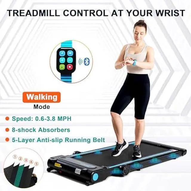 Alt view image 4 of 5 - Ksports Walking Pad & Folding Treadmill  2.5HP, Sit-Ups Mat, Bluetooth App, Portable Wheels | Incline, Desk, Dual Displays, 308 lbs & 265lbs Capacity