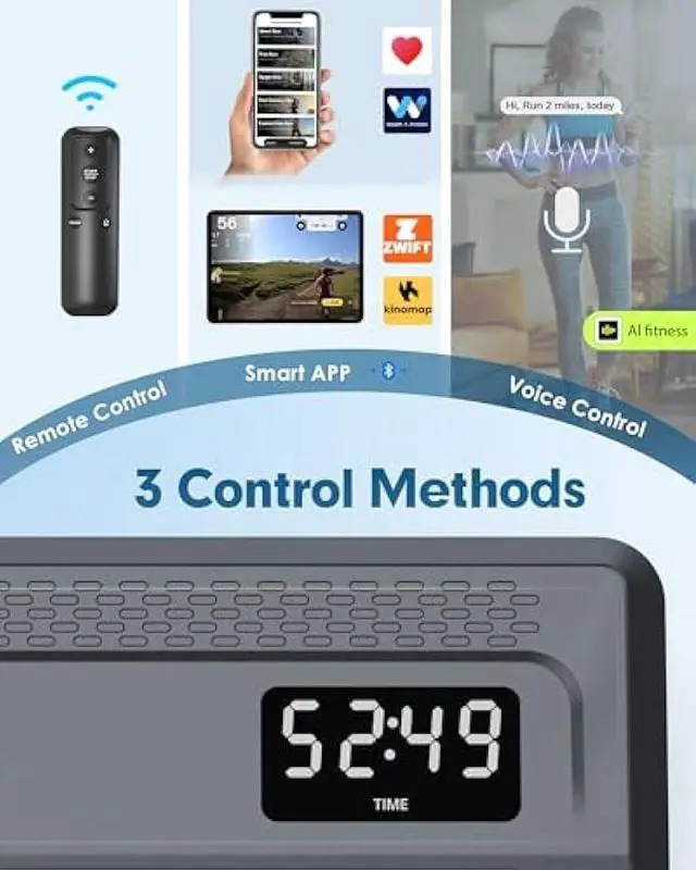 Alt view image 3 of 5 - 10% Incline Walking Pad Treadmill 300 lb Capacity, Under Desk Treadmill for WFH, Voice Controlled Small Desk Treadmill Work with KINOMAP Apple Health, Portable Treadmill for Home,Office, Apartment