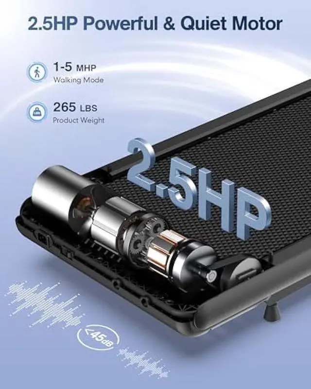 Alt view image 3 of 5 - 10% Incline Under Desk Walking Pad, 2.5HP Low Noise Treadmill for Home Office Apartment, 3 in 1 Lightweight Running Machine for Small Space, Works with Apps & Mute Remote Control, No Installation