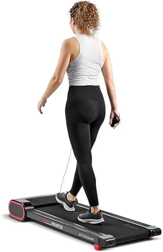 Main image of Sunny Health & Fitness Slim Under Desk Walking Compact Treadpad Treadmill with Remote Control, Digital Display, Shock Absorption, Optional Trekking Poles, Free SunnyFit App Bluetooth Connectivity