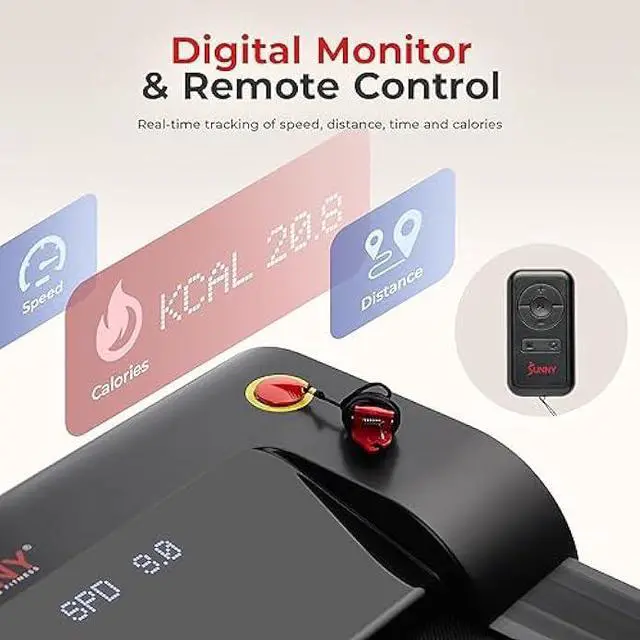 Alt view image 4 of 5 - Sunny Health & Fitness Slim Under Desk Walking Compact Treadpad Treadmill with Remote Control, Digital Display, Shock Absorption, Optional Trekking Poles, Free SunnyFit App Bluetooth Connectivity
