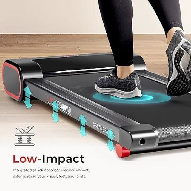 Alt view image 5 of 5 - Sunny Health & Fitness Slim Under Desk Walking Compact Treadpad Treadmill with Remote Control, Digital Display, Shock Absorption, Optional Trekking Poles, Free SunnyFit App Bluetooth Connectivity