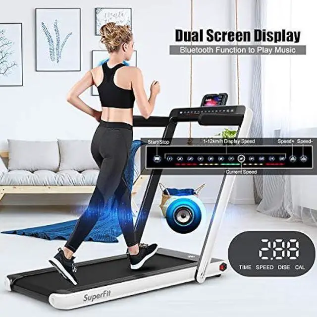Alt view image 4 of 5 - GYMAX Walking Pad, 2.25HP Dual Display Foldable Treadmill for Home with Remote/Smart App Control, Portable Compact Treadmill for Office Under Desk, Folding Running Machine for Small Spaces