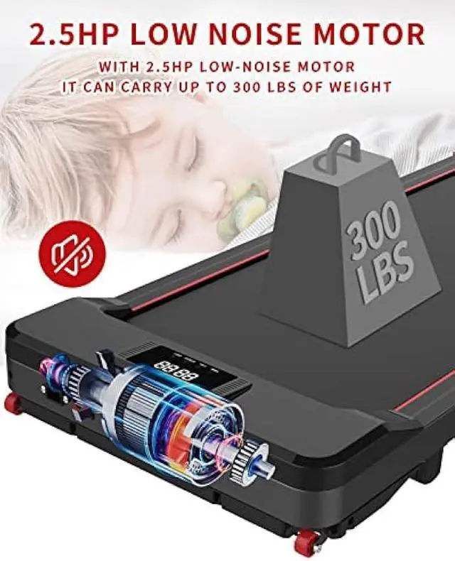 Alt view image 4 of 6 - Under Desk Treadmill, Small Treadmill 2.5HP Electric Treadmill, Walking Treadmill Compact Electric Running Machine Walking Jogging Machine for Home Office with Remote Control