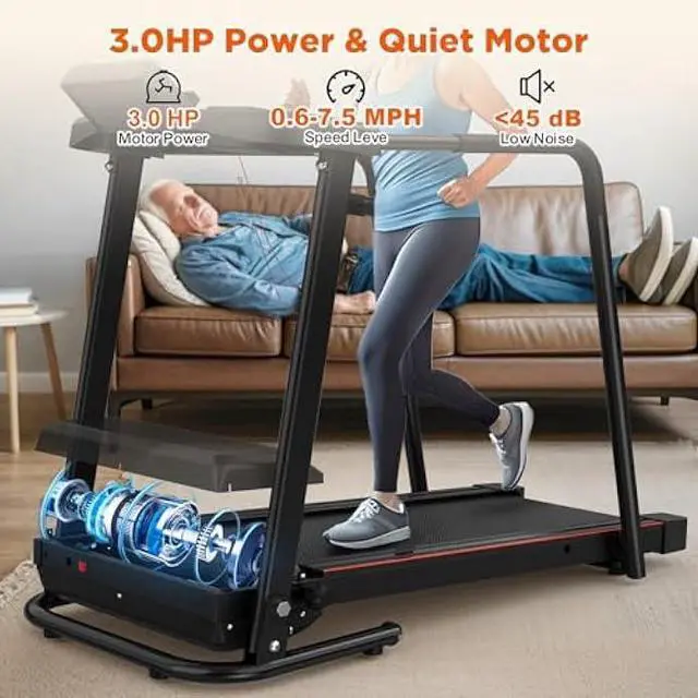 Alt view image 3 of 5 - Walking Treadmill for Senior with Long Handrail Foldable Recovery Fitness Exercise Machine with Cup Holder LCD Display 300 lbs Weight Capacity for Home