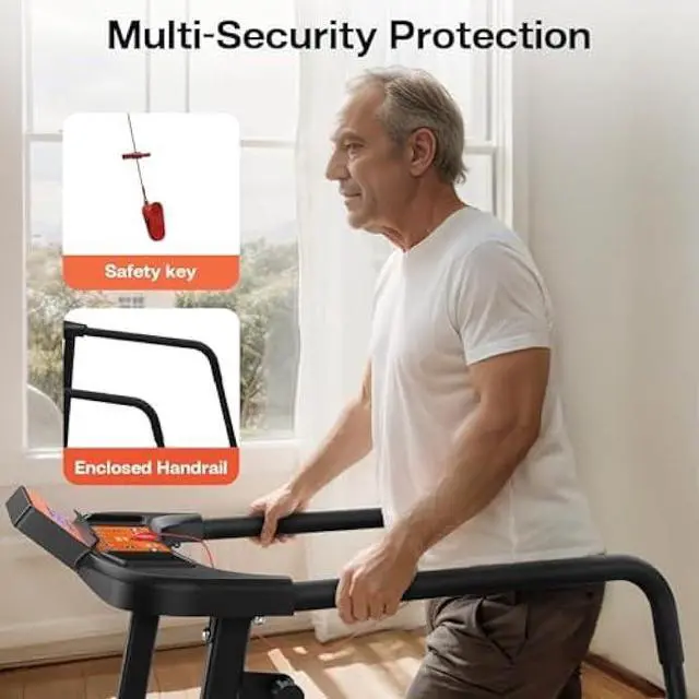 Alt view image 5 of 5 - Walking Treadmill for Senior with Long Handrail Foldable Recovery Fitness Exercise Machine with Cup Holder LCD Display 300 lbs Weight Capacity for Home