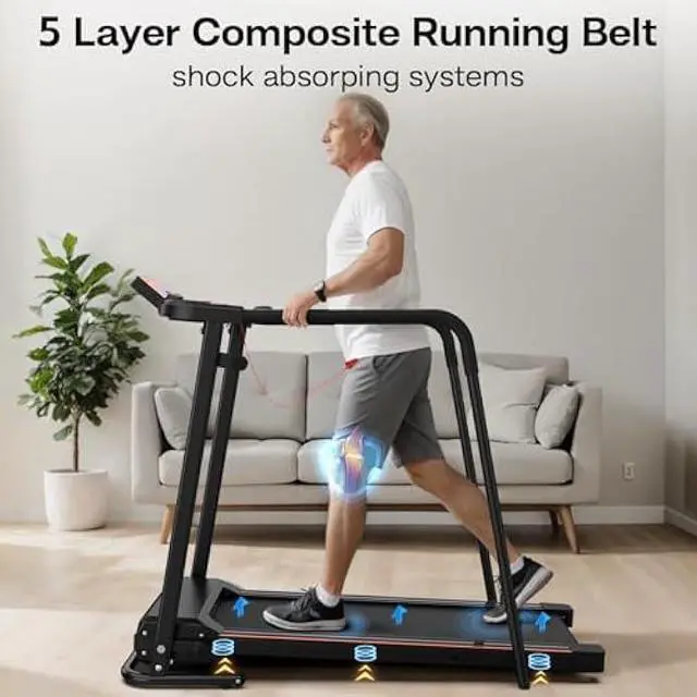 Alt view image 4 of 5 - Walking Treadmill for Senior with Long Handrail Foldable Recovery Fitness Exercise Machine with Cup Holder LCD Display 300 lbs Weight Capacity for Home
