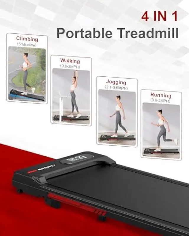 Alt view image 5 of 5 - Walking Pad, 5MPH Under Desk Treadmill for Home Office, Quiet<45dB, Portable Mini Small Walking Pad with Remote Control, LCD Display, 300 LB Capacity
