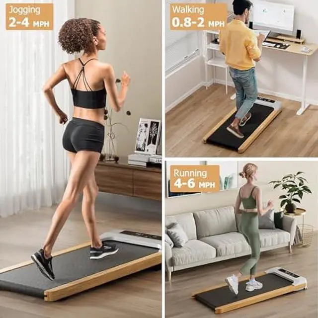 Alt view image 2 of 6 - Goplus Walking Pad, Wooden Under Desk Treadmill for Home and Office, Portable Walking Pad Treadmill Under Desk with Remote Control, 15 Preset Programs, LED Display, Installation-Free