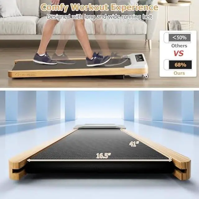 Alt view image 3 of 6 - Goplus Walking Pad, Wooden Under Desk Treadmill for Home and Office, Portable Walking Pad Treadmill Under Desk with Remote Control, 15 Preset Programs, LED Display, Installation-Free