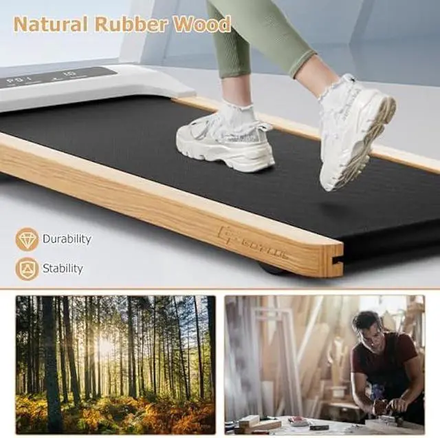 Alt view image 5 of 6 - Goplus Walking Pad, Wooden Under Desk Treadmill for Home and Office, Portable Walking Pad Treadmill Under Desk with Remote Control, 15 Preset Programs, LED Display, Installation-Free