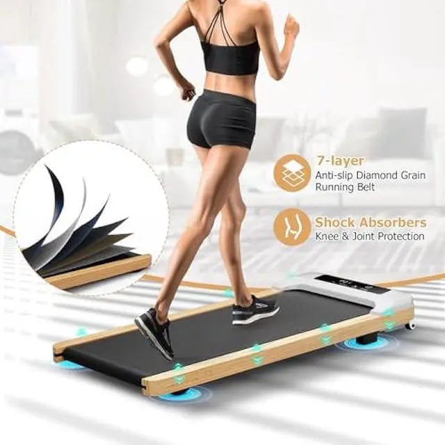 Alt view image 6 of 6 - Goplus Walking Pad, Wooden Under Desk Treadmill for Home and Office, Portable Walking Pad Treadmill Under Desk with Remote Control, 15 Preset Programs, LED Display, Installation-Free