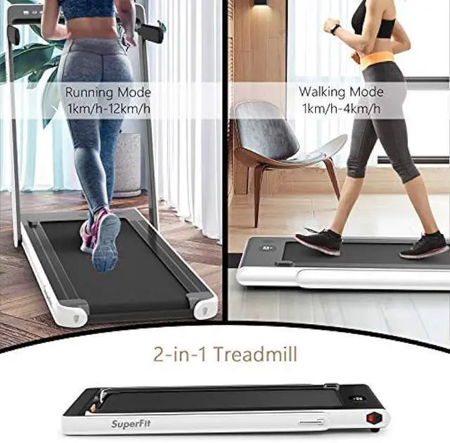 Alt view image 2 of 5 - Goplus 2 in 1 Folding Treadmill with Dual Display, 2.25HP Superfit Under Desk Electric Pad Treadmill, Installation-Free, Blue Tooth Speaker, APP Control, Remote Control, Walking Jogging for Home