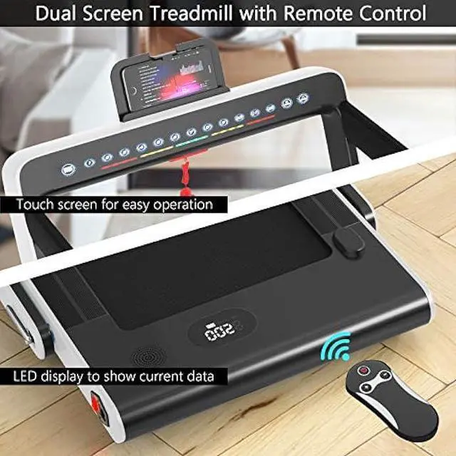 Alt view image 3 of 5 - Goplus 2 in 1 Folding Treadmill with Dual Display, 2.25HP Superfit Under Desk Electric Pad Treadmill, Installation-Free, Blue Tooth Speaker, APP Control, Remote Control, Walking Jogging for Home