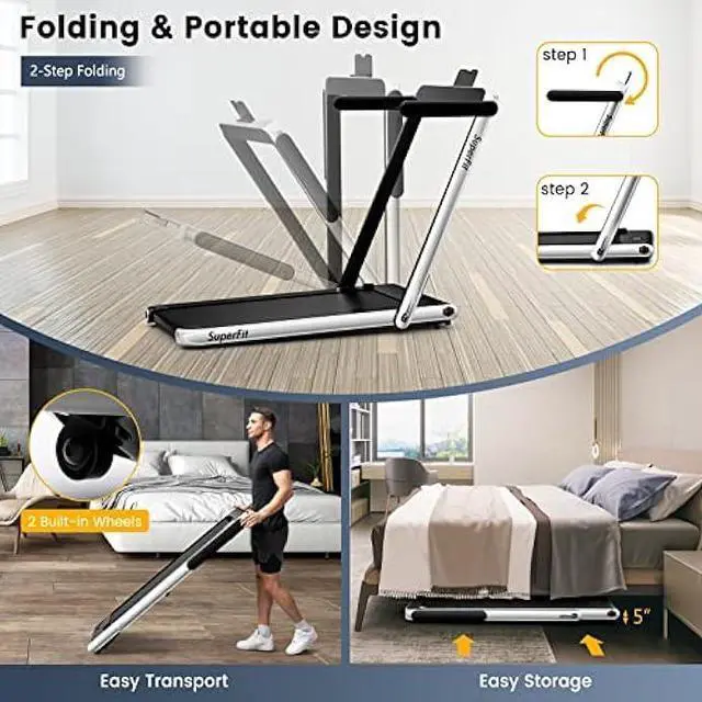 Alt view image 2 of 5 - GYMAX Walking Pad, 2 in 1 Free Installation Under Desk Treadmill with LED Monitor, Smart App/Remote Control & Bluetooth Speaker, Foldable Compact Running Machine for Home Office Small Spaces