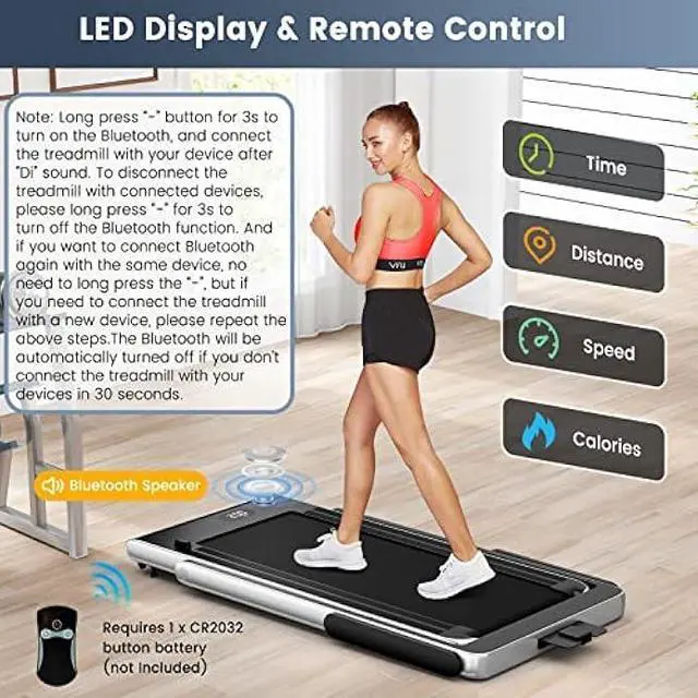 Alt view image 5 of 5 - GYMAX Walking Pad, 2 in 1 Free Installation Under Desk Treadmill with LED Monitor, Smart App/Remote Control & Bluetooth Speaker, Foldable Compact Running Machine for Home Office Small Spaces