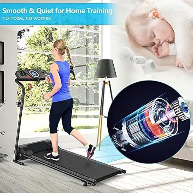Alt view image 3 of 6 - GYMAX Folding Treadmill, Electric Motorized Running Machine with 12 Preset Programs & LCD Monitor, Compact Home Gym Running Treadmill for Small Space, Cardio Training Fitness Equipment