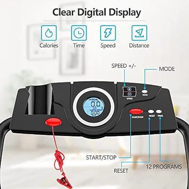 Alt view image 2 of 6 - GYMAX Folding Treadmill, Electric Motorized Running Machine with 12 Preset Programs & LCD Monitor, Compact Home Gym Running Treadmill for Small Space, Cardio Training Fitness Equipment