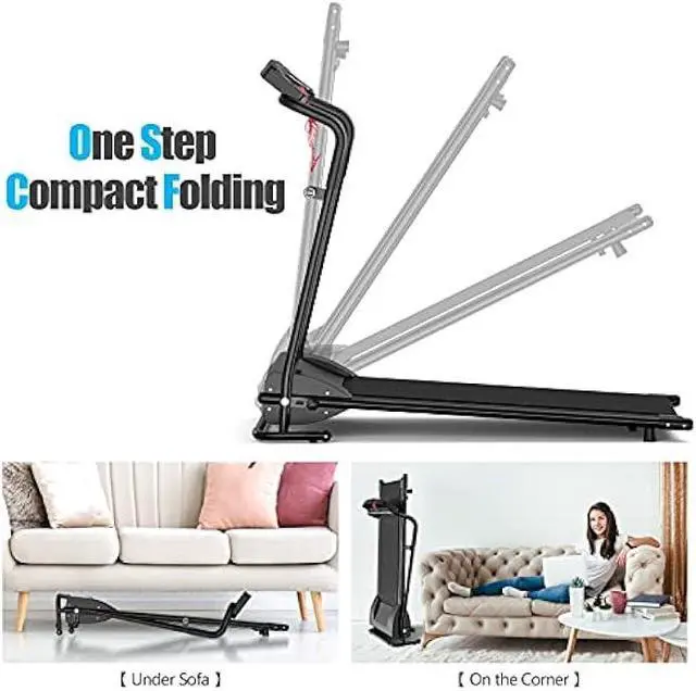 Alt view image 4 of 6 - GYMAX Folding Treadmill, Electric Motorized Running Machine with 12 Preset Programs & LCD Monitor, Compact Home Gym Running Treadmill for Small Space, Cardio Training Fitness Equipment