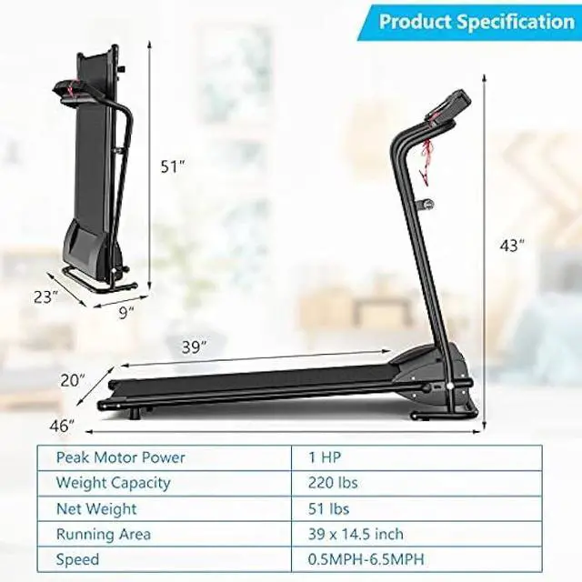 Alt view image 6 of 6 - GYMAX Folding Treadmill, Electric Motorized Running Machine with 12 Preset Programs & LCD Monitor, Compact Home Gym Running Treadmill for Small Space, Cardio Training Fitness Equipment