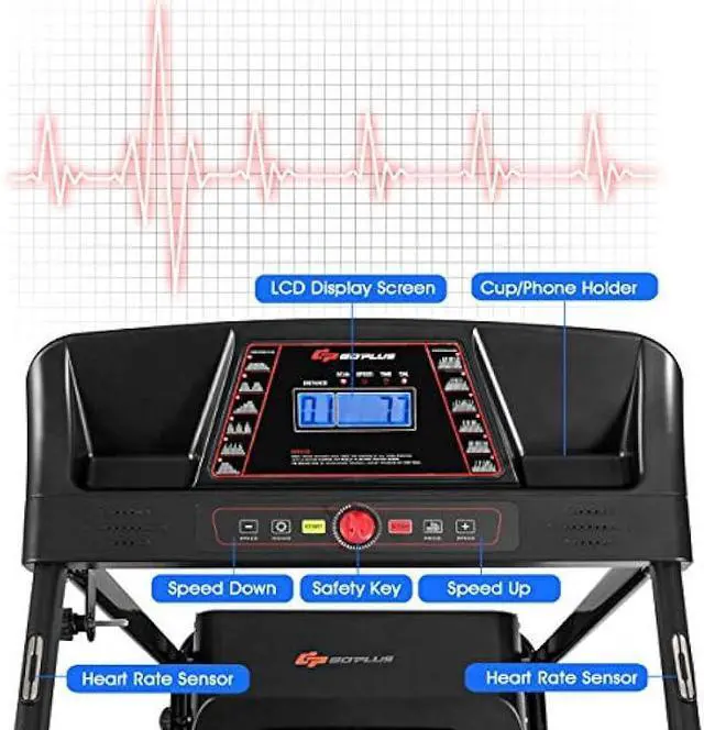 Alt view image 6 of 7 - Giantex 1.5HP Electric Folding Treadmill w/Adjustable Incline, Jogging Running Machine w/ 12 Pre-Set Programs, LCD Display and Heart Rate Sensor, Portable Treadmill w/Low Noise for Home and Office