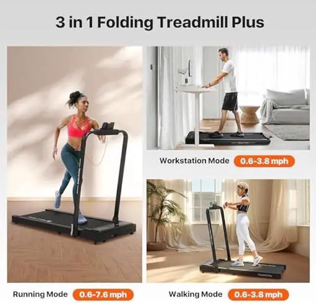 Alt view image 2 of 5 - Mobvoi Home Treadmill Walking Pad/SE/Plus 3 in 1 Folding Treadmill Walking Pad 2.5 HP Compact Running Walking Machine with Remote Control for Home Office 265 LBS 7.6 MPH