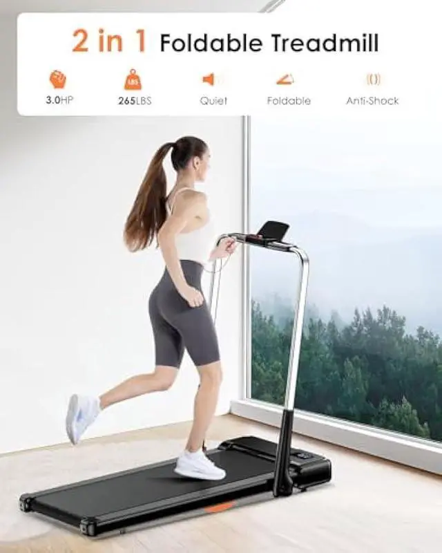 Alt view image 2 of 5 - Folding Walking Pad Treadmill with Handle, 42×16.5 Wide Belt & Super Anti-Shock, Ultra Quiet <45dB, Foldable Treadmill for Home Office, Safety Lock, 300 LB Capacity