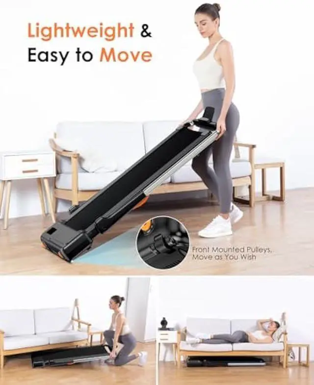 Alt view image 3 of 5 - Folding Walking Pad Treadmill with Handle, 42×16.5 Wide Belt & Super Anti-Shock, Ultra Quiet <45dB, Foldable Treadmill for Home Office, Safety Lock, 300 LB Capacity