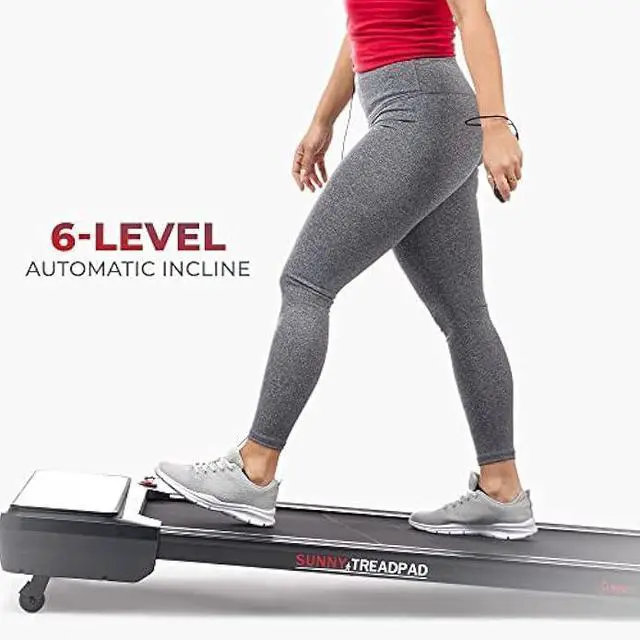 Alt view image 3 of 5 - Sunny Health & Fitness Sleek Compact Smart Treadpad Treadmill with 6-Level Auto Incline, Remote Control, Shock Absorption, Optional Dual Mode Walking/Running & Free SunnyFit App Bluetooth Connectivity