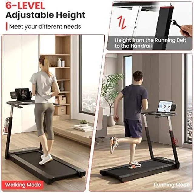 Alt view image 2 of 6 - Goplus 3HP Foldable Treadmill with Desk, Superfit Folding Treadmills for Home Office, Adjustable Height, Bluetooth Speaker, APP Control, LED Display, 25 Preset Programs, Portable Walking Machine
