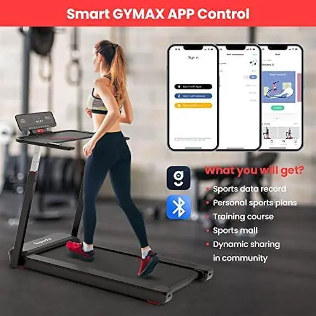 Alt view image 6 of 6 - Goplus 3HP Foldable Treadmill with Desk, Superfit Folding Treadmills for Home Office, Adjustable Height, Bluetooth Speaker, APP Control, LED Display, 25 Preset Programs, Portable Walking Machine