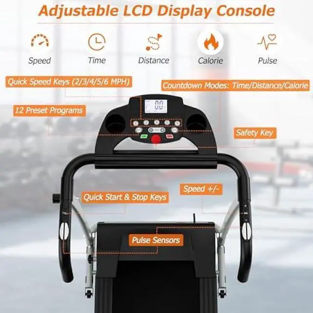 Alt view image 2 of 5 - Goplus Foldable Treadmills for Home, Freestanding Folding Treadmill with 12 Preset Programs, Adjustable LCD Display, Pulse Sensors, Portable Compact Treadmill for Walking and Jogging