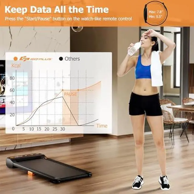 Alt view image 4 of 6 - Goplus Walking Pad, Under Desk Treadmill for Home and Office, Walking Pad Treadmill Under Desk with 265 lbs Capacity, 12 Preset Programs, Watch-Like Remote Control, LED Touch Screen, Installation-Free