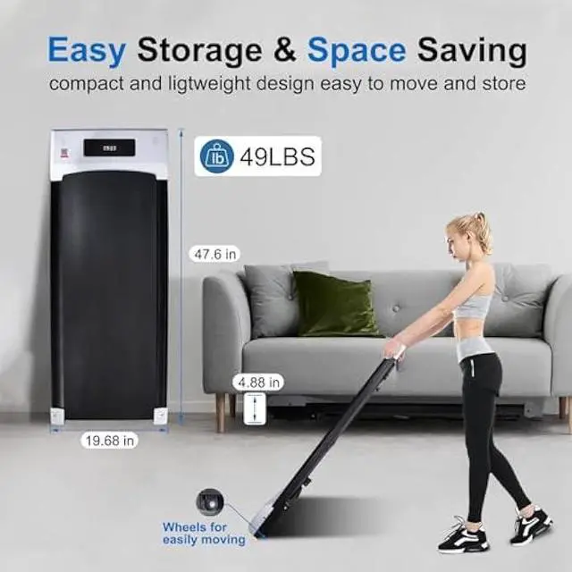 Alt view image 3 of 5 - Walking Pad Treadmill with 5% Incline Under Desk Treadmill, Portable Mini Walking Treadmills for Home/Office, Installation Free Works W/FITSHOW Apps & Remote Control, 2.5 HP, 300LB Capacity