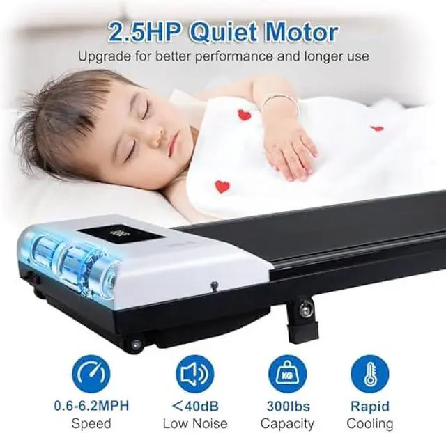 Alt view image 2 of 5 - Walking Pad Treadmill with 5% Incline Under Desk Treadmill, Portable Mini Walking Treadmills for Home/Office, Installation Free Works W/FITSHOW Apps & Remote Control, 2.5 HP, 300LB Capacity
