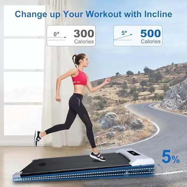 Alt view image 4 of 5 - Walking Pad Treadmill with 5% Incline Under Desk Treadmill, Portable Mini Walking Treadmills for Home/Office, Installation Free Works W/FITSHOW Apps & Remote Control, 2.5 HP, 300LB Capacity