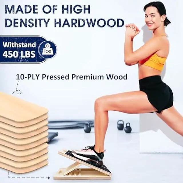 Alt view image 3 of 6 - Portable Wooden Slant Board for Calf Stretching Squats Calf Stretcher Pilates Physical Therapy Equipment Adjustable Incline Board for Knees Ankle Heel Feet Leg