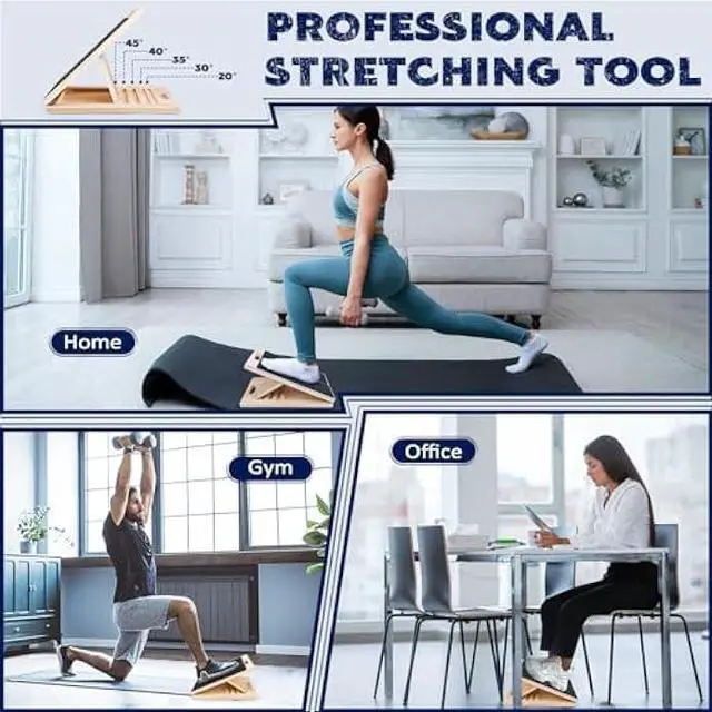 Alt view image 6 of 6 - Portable Wooden Slant Board for Calf Stretching Squats Calf Stretcher Pilates Physical Therapy Equipment Adjustable Incline Board for Knees Ankle Heel Feet Leg