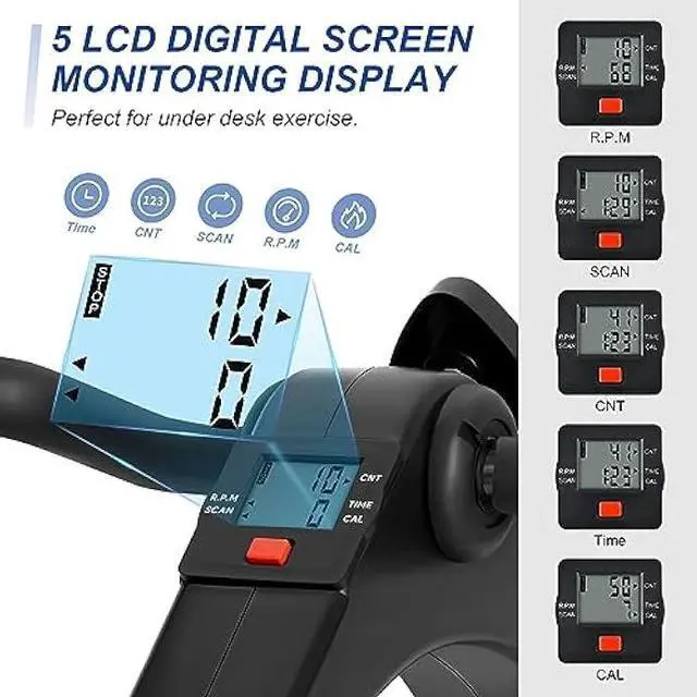 Alt view image 4 of 5 - Uten Folding Pedal Exerciser, Under Desk Bike Pedal Exerciser, Mini Under Desk Exercise Bike Foot Hand Cycle Portable, Arm and Leg Exercise Peddler Machine with LCD Monitor