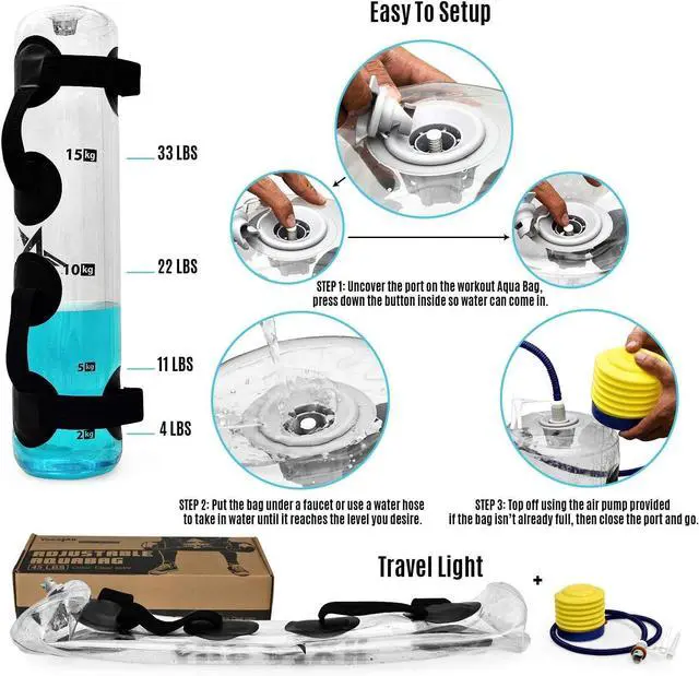 Alt view image 5 of 7 - Yes4All Large Aqua Bags for Workout 45-80lbs - Ultimate Core Water Weights Aqua Bag - Portable Stability Fitness - Perfect Agility, Durability for Indoors and Outdoors - Clear & Dark Blue