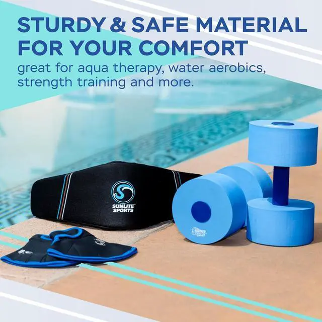 Alt view image 2 of 7 - Sunlite Sports Water Workout Combo Set, High Density Water Weight, Swim Belt, Soft Padded, Water Aerobics, Aqua Therapy, Pool Fitness, Water Exercise